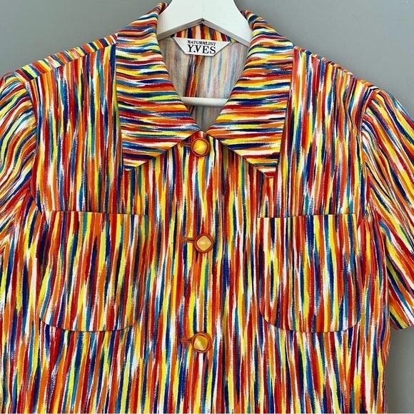Retro Multicoloured Short-Sleeved Button Down Shirt - Picture 6 of 15